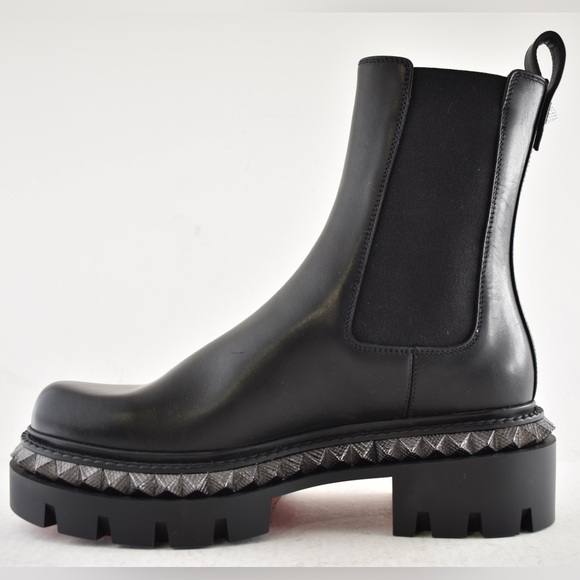 Christian Louboutin St Emilia Pyraclou Flat Black Calf Chelsea Lug Ankle Boot 39 - Picture 12 of 16